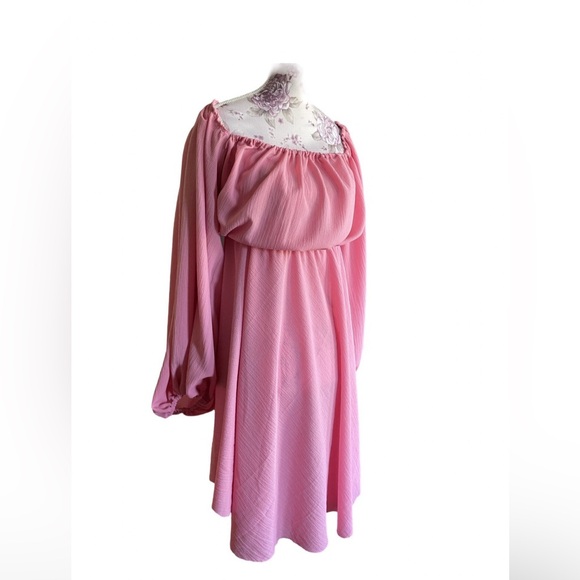 Off Shoulder Crepe Maternity twirl dress knee high empire waist puff shoulder - Picture 8 of 8